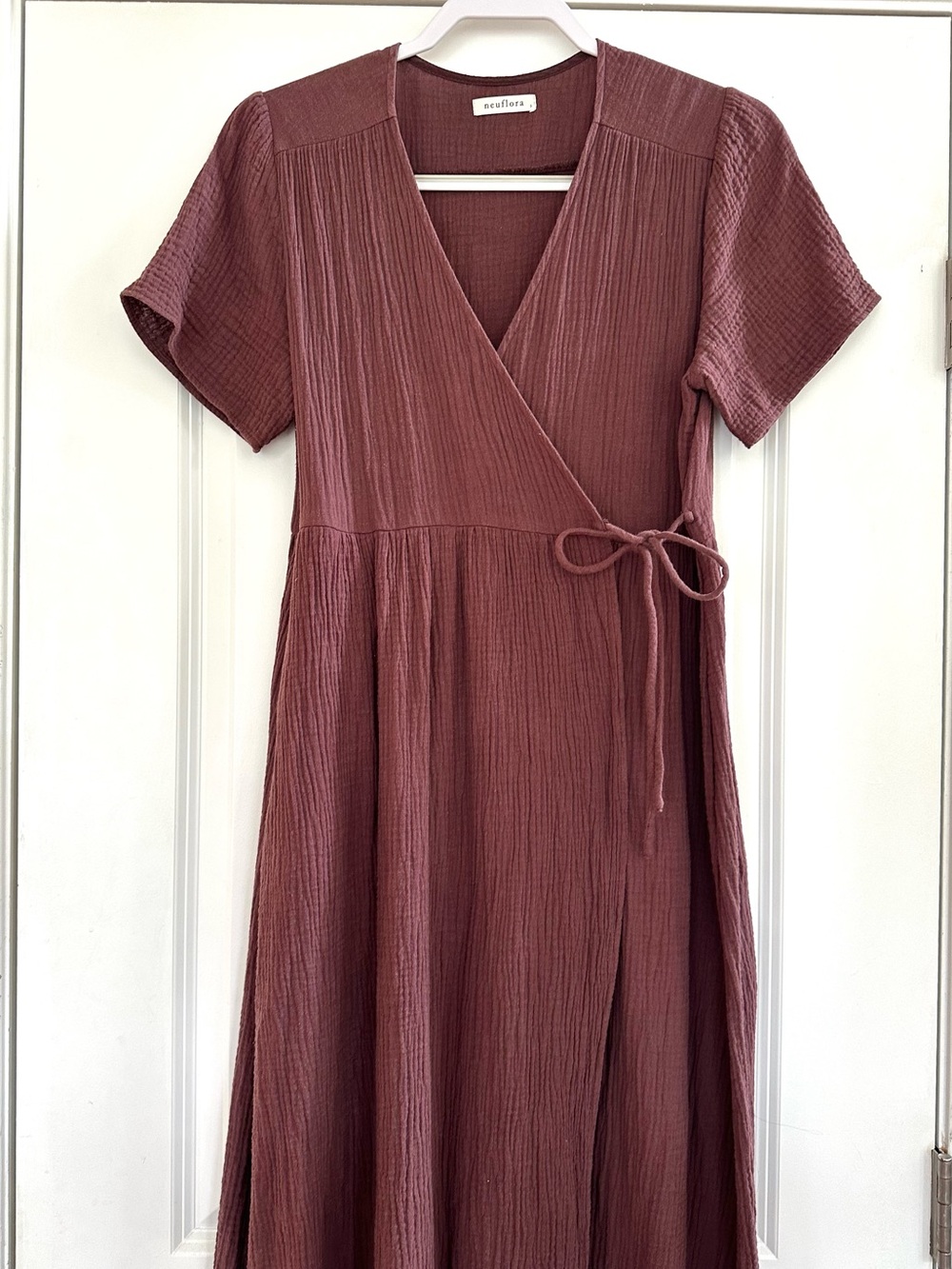 Neuflora Fall River Wrap Midi Dress Plum Mauve Purple 100% Cotton Small Cottage